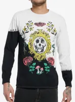 Social Collision® Animal Skull & Roses Split-Dye Long-Sleeve T-Shirt