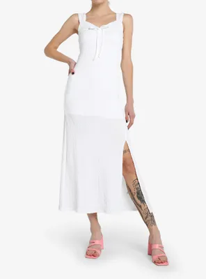 White Textured Slit Maxi Dress