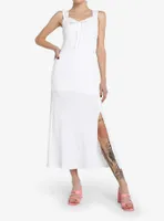 White Textured Slit Maxi Dress