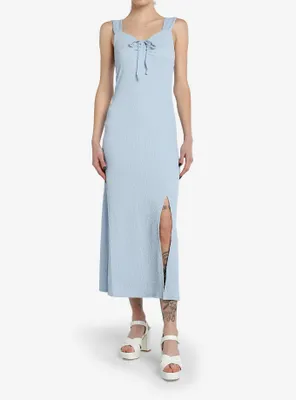 Light Blue Textured Slit Maxi Dress