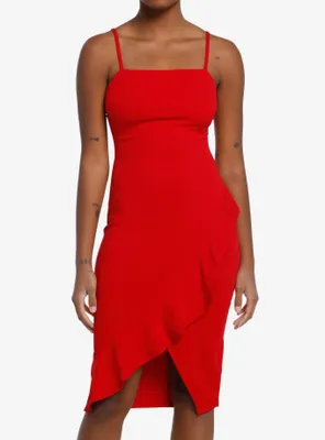 Cosmic Aura Red Asymmetrical Ruffle Wrap Dress