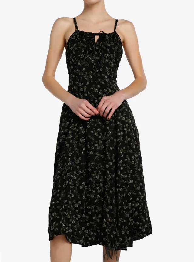 Hot Topic Thorn & Fable Black Green Floral Midi Dress