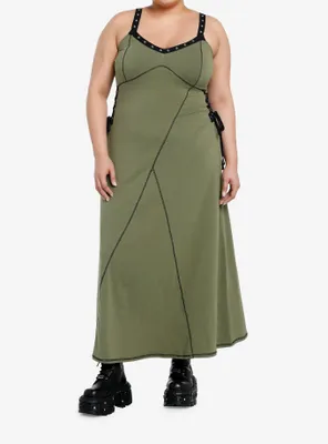 Social Collision Green & Black Lace-Up Midaxi Dress Plus
