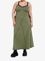 Social Collision Green & Black Lace-Up Midaxi Dress Plus