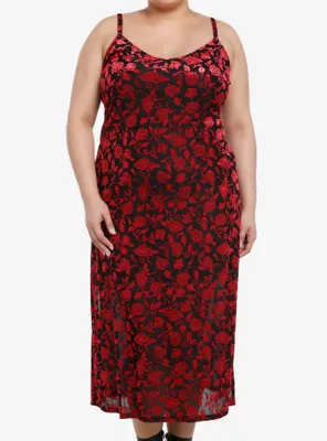 Social Collision Black & Red Roses Velvet Midaxi Dress Plus