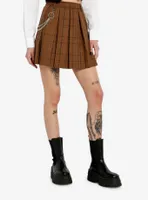 Social Collision Brown Plaid Chain Pleated Skirt