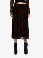 Social Collision Black & Red Dagger Mesh Midi Skirt