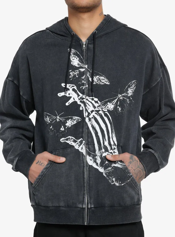 Hot Topic Cosmic Aura Skeleton Hand Moth Oversized Hoodie