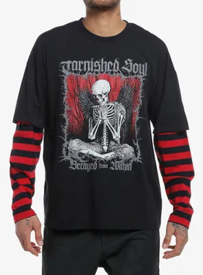 Social Collision® Tarnished Soul Angel Stripe Twofer Long-Sleeve T-Shirt