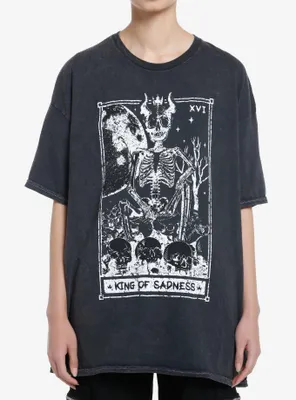 King Of Sadness Skeleton Tarot Card Girls Oversized T-Shirt