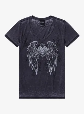 Social Collision Winged Heart Rhinestone Burnout Girls T-Shirt