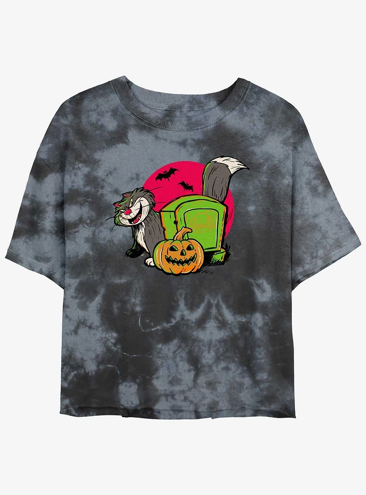 Disney100 Halloween Cat Lucifer Tie-Dye Girls Crop T-Shirt