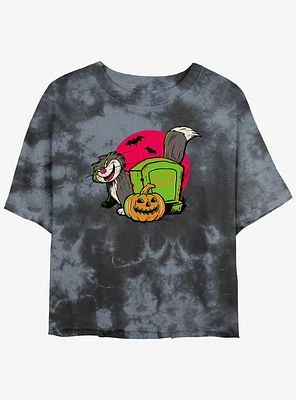 Disney100 Halloween Cat Lucifer Tie-Dye Girls Crop T-Shirt