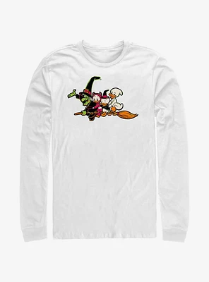 Disney100 Halloween Huey Dewey and Louie Flying Witch's Broom Long-Sleeve T-Shirt