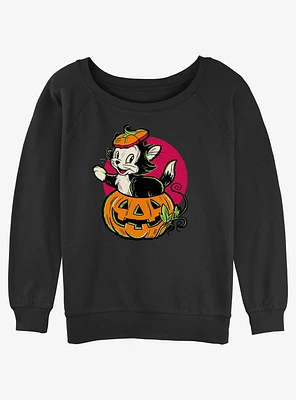 Disney100 Halloween Pinocchio Figaro Inside A Pumpkin Girls Slouchy Sweatshirt