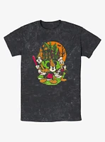 Disney100 Halloween Mickey Goofy And Donald Haunted House Mineral Wash T-Shirt