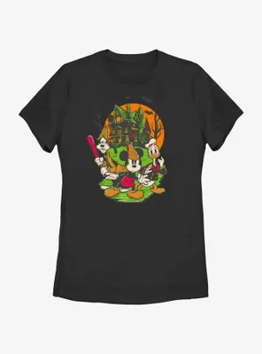 Disney100 Halloween Mickey Goofy and Donald Haunted House Women's T-Shirt