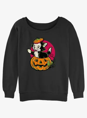 Disney100 Halloween Figaro Inside A Pumpkin Women's Slouchy Sweatshirt