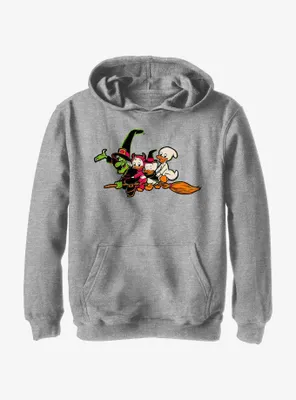 Disney100 Halloween Huey Dewey and Louie Flying Witch's Broom Youth Hoodie