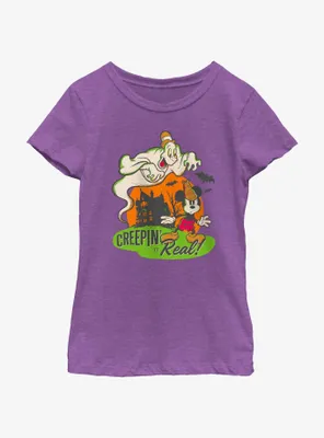 Disney100 Halloween Mickey Mouse Creepin' It Real Youth Girl's T-Shirt