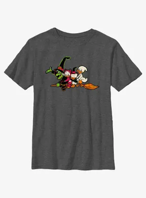 Disney100 Halloween Huey Dewey and Louie Flying Witch's Broom Youth T-Shirt