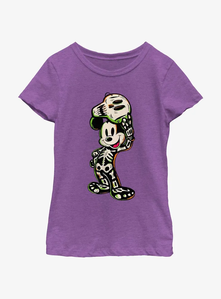 Disney100 Halloween Mickey Mouse Skeleton Youth Girl's T-Shirt