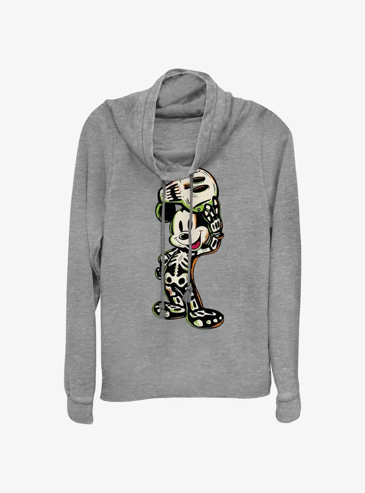 Disney100 Halloween Mickey Mouse Skeleton Women's Cowl Neck Long-Sleeve Top