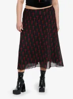 Social Collision Black & Red Dagger Mesh Midi Skirt Plus