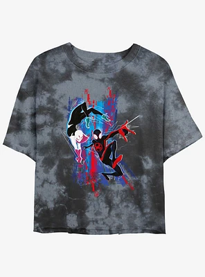 Marvel Spider-Man: Across the Spider-Verse Spider-Gwen and Miles Morales Girls Tie-Dye Crop T-Shirt