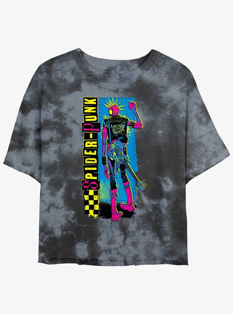 Marvel Spider-Man: Across the Spider-Verse Spider-Punk Girls Tie-Dye Crop T-Shirt