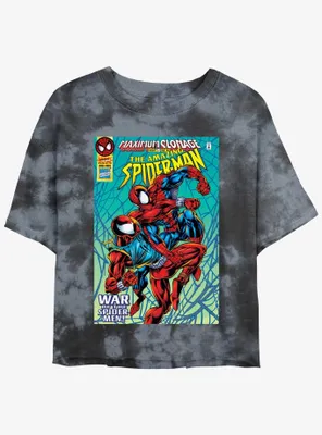 Marvel Spider-Man Clone Wars Comic Cover Womens Tie-Dye Crop T-Shirt