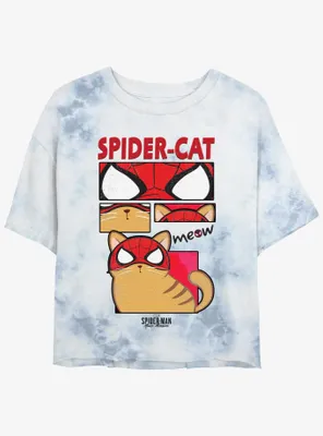 Marvel Spider-Man: Across the Spider-Verse Spider-Cat Womens Tie-Dye Crop T-Shirt