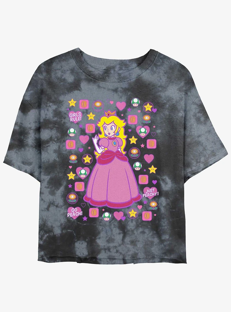 Mario Princess Peach Womens Tie-Dye Crop T-Shirt