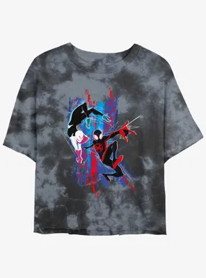 Marvel Spider-Man: Across the Spider-Verse Spider-Gwen and Miles Morales Womens Tie-Dye Crop T-Shirt
