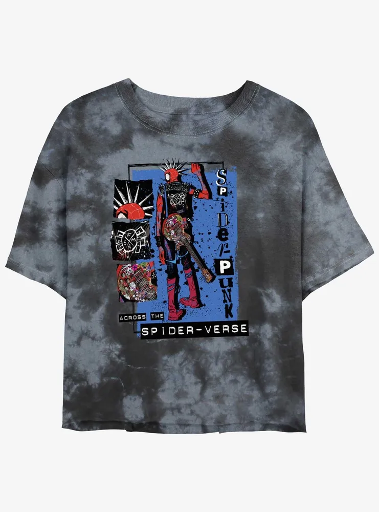 Marvel Spider-Man: Across the Spider-Verse Punk Power Womens Tie-Dye Crop T-Shirt