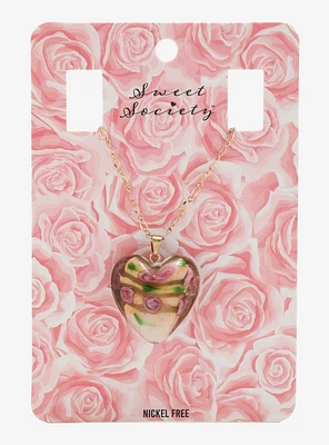Sweet Society Glass Rose Heart Pendant Necklace