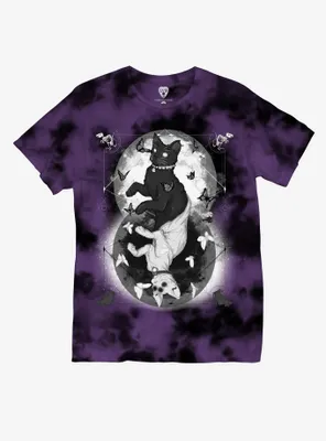 Yin-Yang Cat Tie-Dye Boyfriend Fit Girls T-Shirt By LVB Art