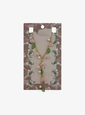 Thorn & Fable Pink Flower Lariat Necklace