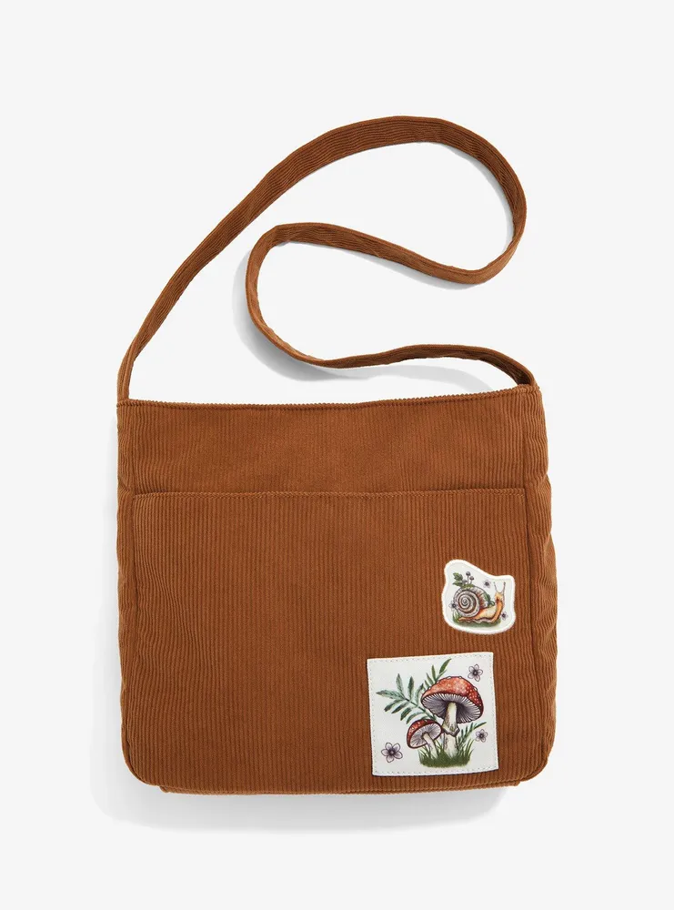 Brown Corduroy Mushroom Patch Messenger Bag