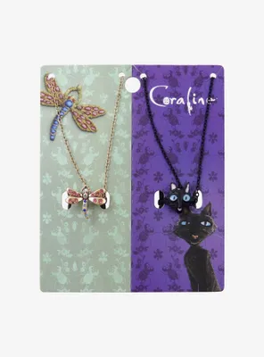 Coraline Cat & Dragonfly Best Friend Necklace Set