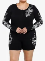 Social Collision Skulls & Crosses Ribbed Romper Plus