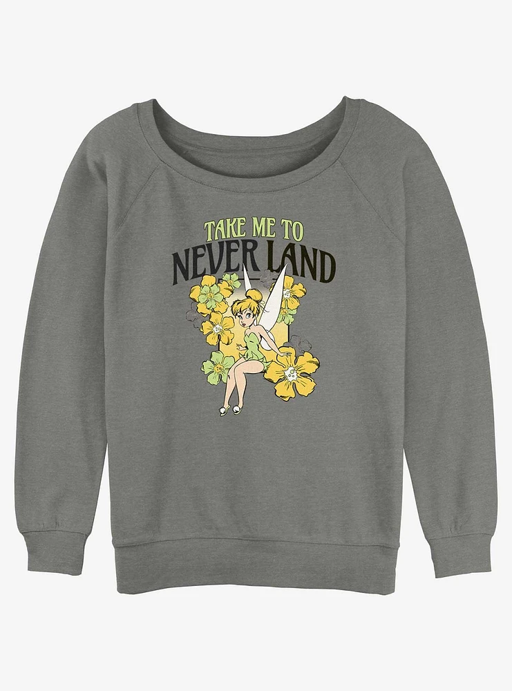 Disney Tinker Bell Tulips Take Me To Never Land Girls Slouchy Sweatshirt