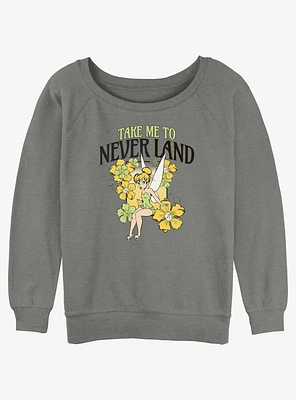 Disney Tinker Bell Tulips Take Me To Never Land Girls Slouchy Sweatshirt