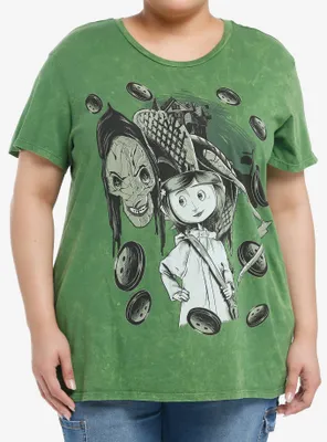 Coraline The Beldam Green Wash Boyfriend Fit Girls T-Shirt Plus