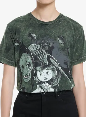 Coraline Collage Green Dark Wash Girls Oversized T-Shirt