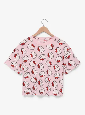 Sanrio Hello Kitty Faces Allover Print Women's Crop T-Shirt - BoxLunch Exclusive