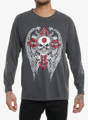 Winged Skull Cross Long-Sleeve T-Shirt