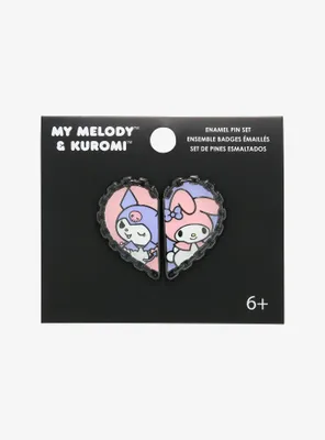 Loungefly My Melody & Kuromi Chain Heart Enamel Pin Set