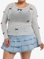 Grey Black Bow Girls Knit Sweater Plus