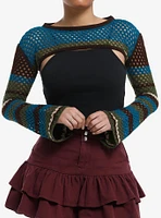 Thorn & Fable Blue Green Stripe Knit Girls Crop Shrug